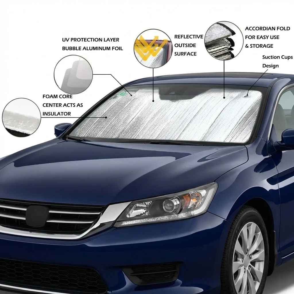 Accordion-style Car Windscreen Sunshade | Car Sunshade That Blocks Out Sunlight and Heat | Foldable Car Windscreen Sunshade