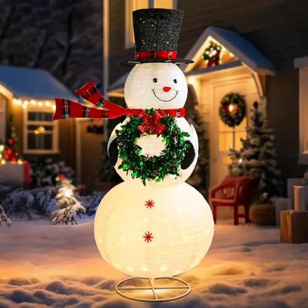 6FT Lighted Christmas Snowman Outdoor Pre-lit Glittered Popup Ornament with 200 LEDs Standing Festive Accessories Yard Decor