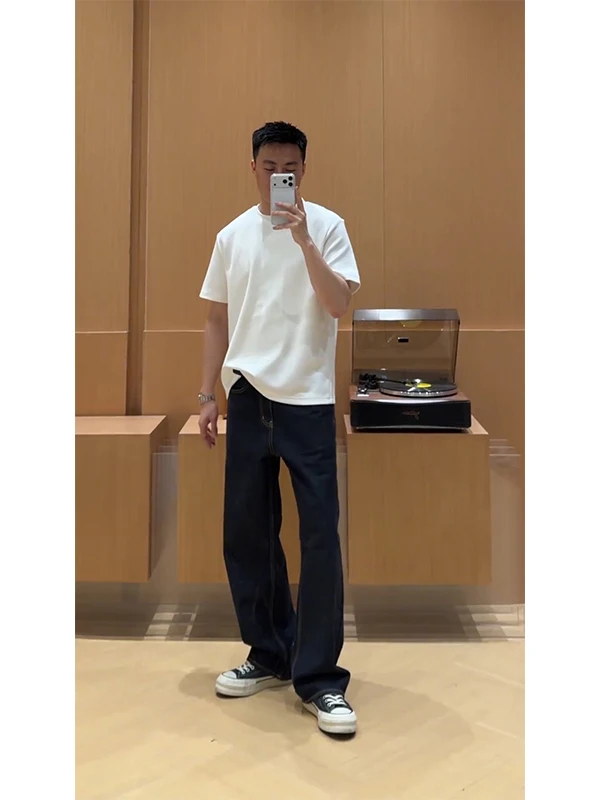 

American Style High Waist Bell Bottom Denim Jeans Men's Black Straight Leg Retro High Street Knife Pants