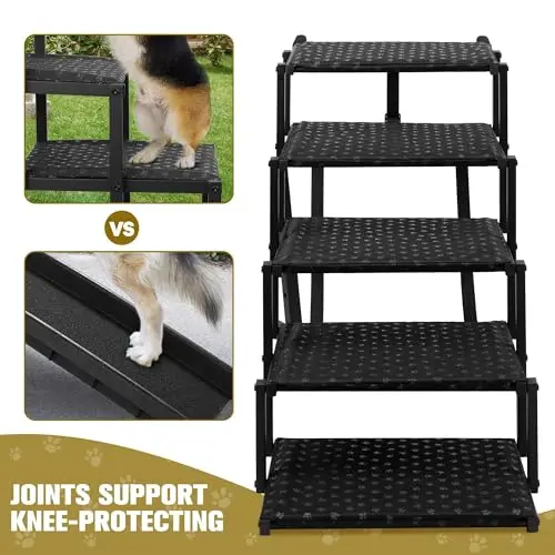 Outdoor 5-Step Folding Pet Stairs, Heavy-Duty Aluminum Dog Climbing Stairs, Portable for Car Use, Sports & Entertainment
