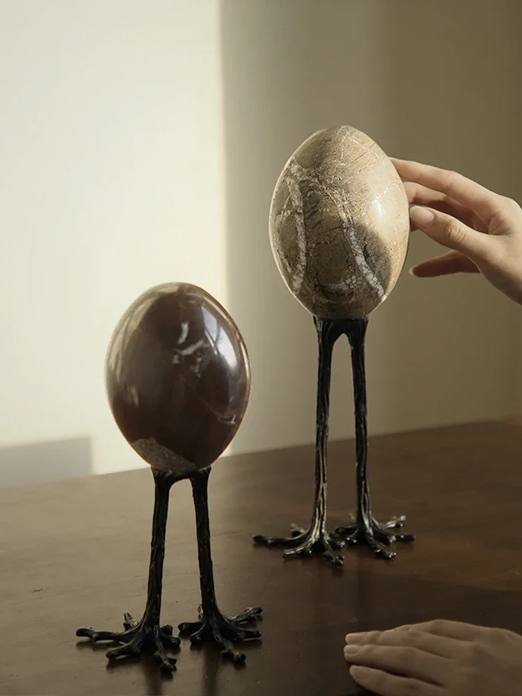 Luxury Natural Marble Egg Shaped Decor for Table and Shelf Vintage Claw Shaped Home Ornaments for Living Room Bedroom Cabinets