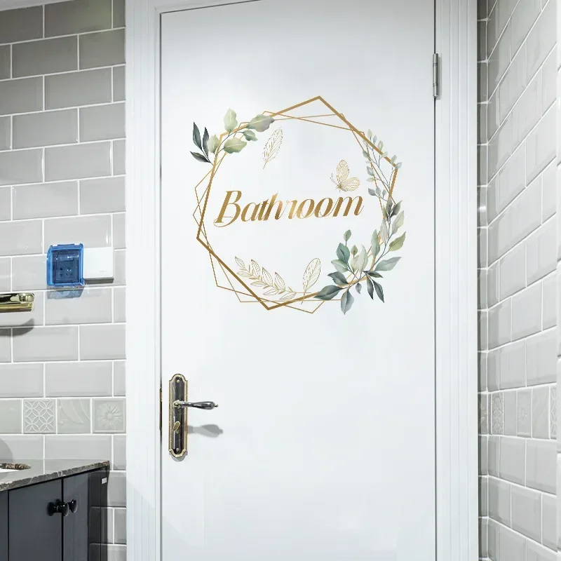 New Bathroom Toilet Doors English PVC Self-Adhesive Flower Wall Door Sticker WC Room Decor Wedding Home Decorations Accessories