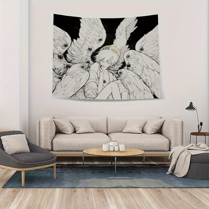 Chic Anime Boy-White Wing Tapestry-Polyester Wall Hanging for Bedroom Living Room and Home Decor Includes Free Accessories