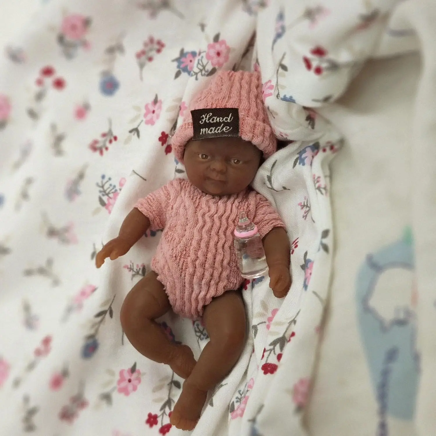4.5 Inch Mini  Reborn Baby Doll Black Girl Lena Realistic Silicone Full Body with Feeding Accessories