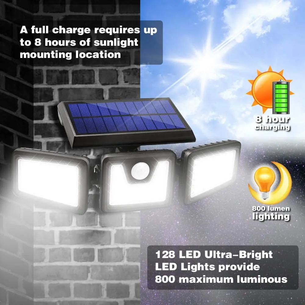 Imagem -02 - Blitzwolf-luz Solar de Parede 128 Leds 6500k Rotativo Cabeças Ajustável Impermeável 120 ° Pir Sensor Solar Flood Light Solar Lamp