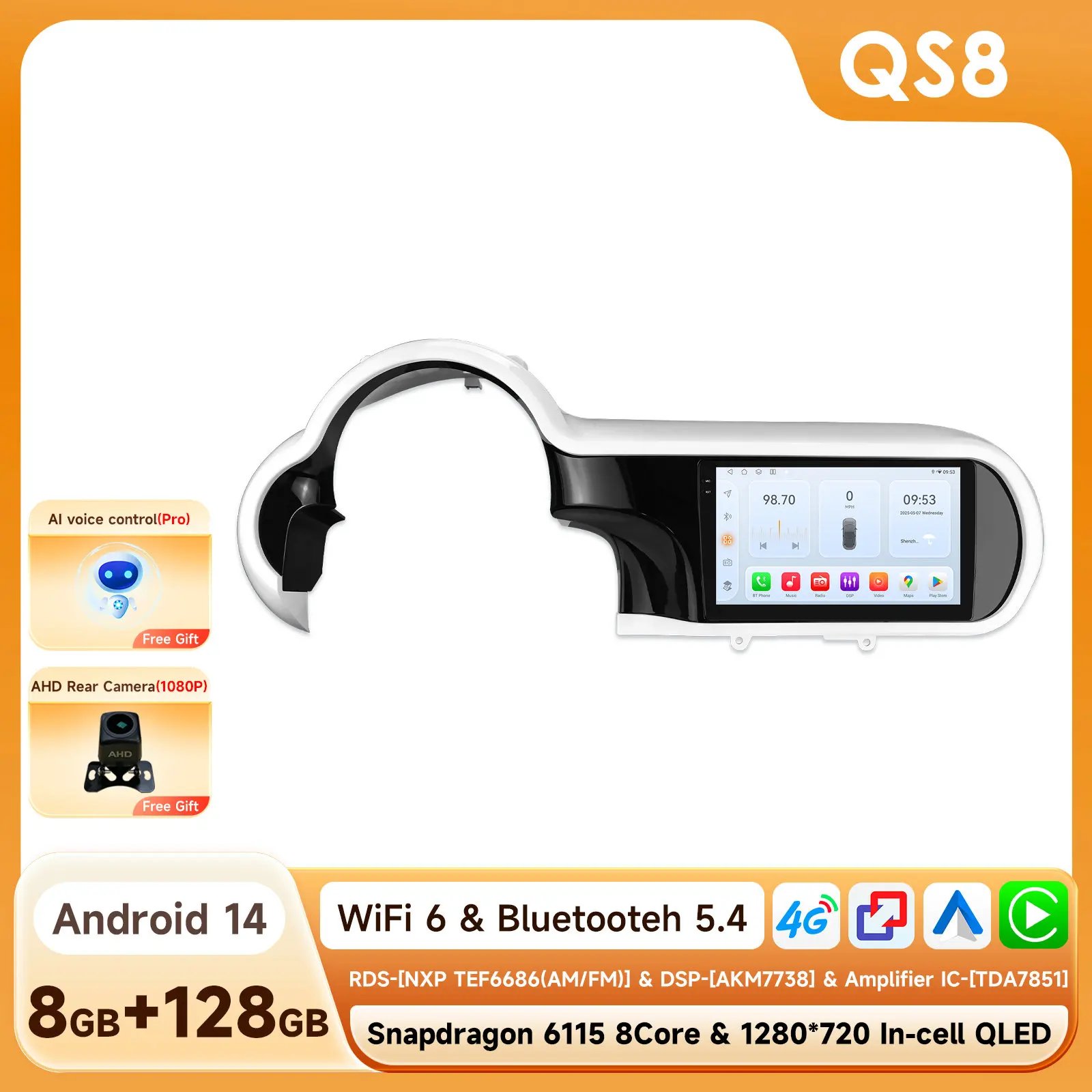 OSSURET Android Autoradio für Renault Twingo 3 III BCM 2014-2024 Kabelloses Carplay 2DIN Auto-Multimedia 6115 8-Kern GPS