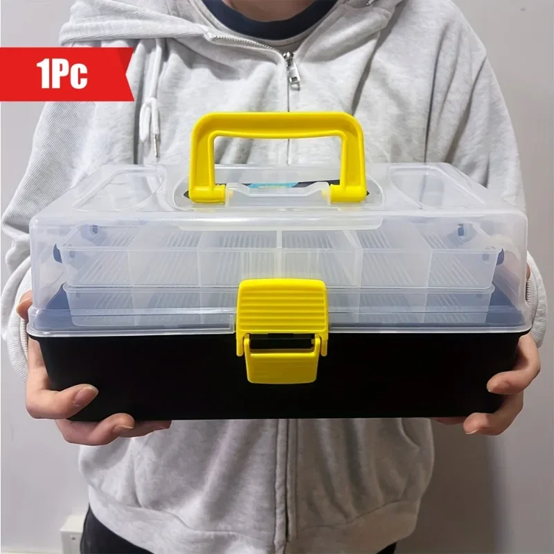 1pc Multifunctional Fake Bait Storage Box, Portable Three-layer Transparent Storage Box, Fishing Accessories Organizer