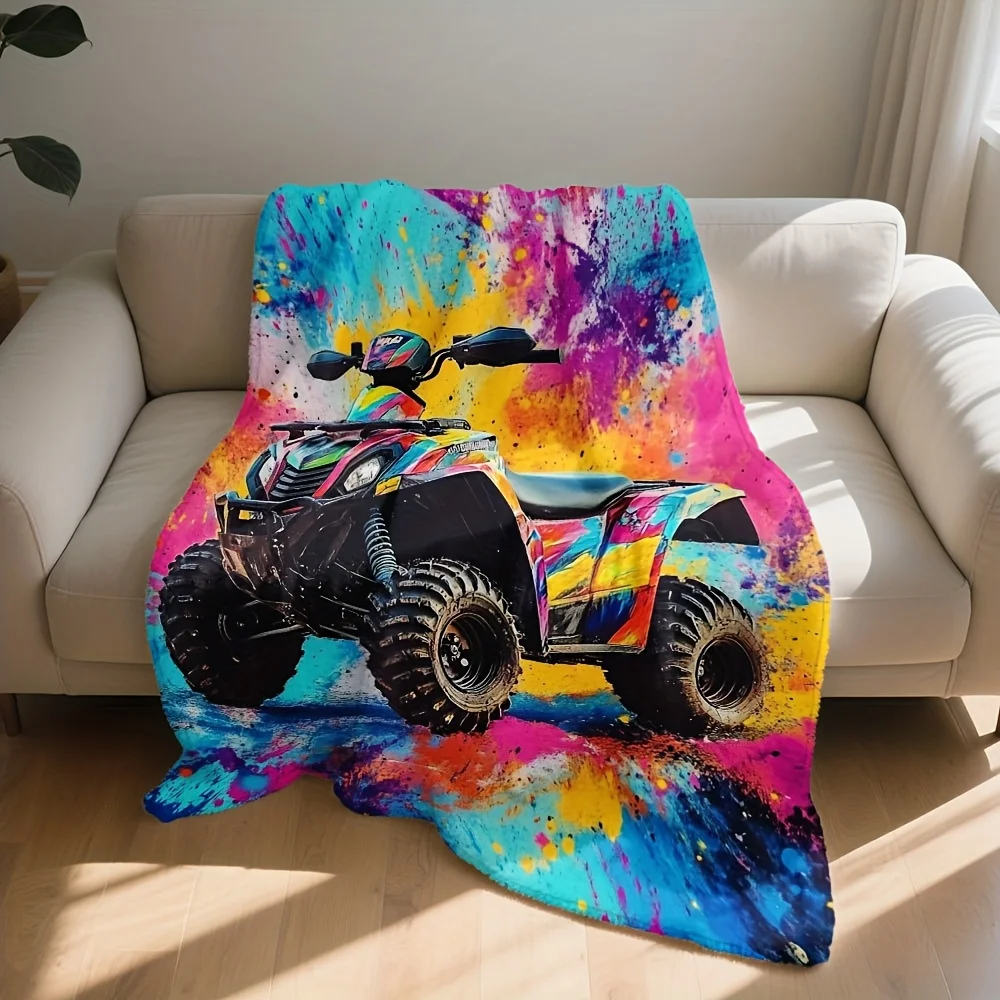 Colorful Pop Art ATV Quad Bike Blanket Throw for Boy Girl Bedroom Decor Off-Road Monster Dirt Lover Gift