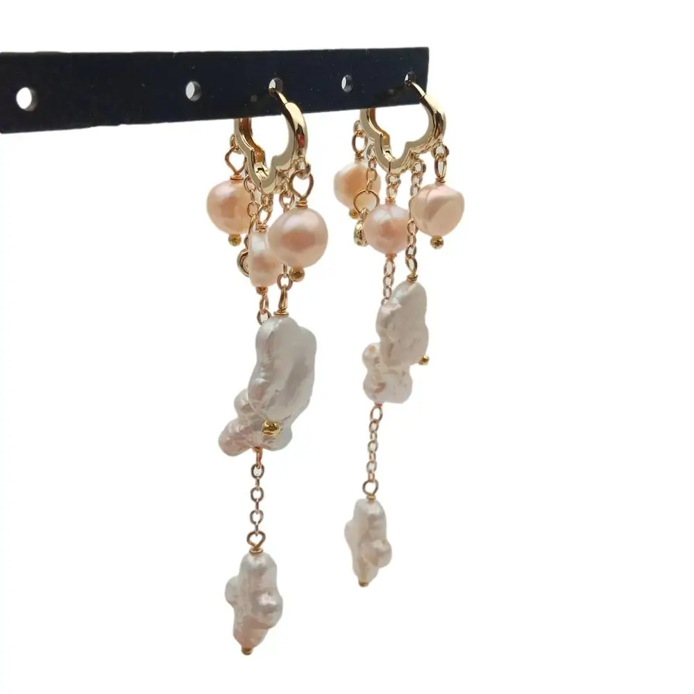 YYGEM 10x14mm Natural Butterfly Shape Freshwater Pearl Dangle Earrings Gold Plated Cloud Hoop Earrings Jewelry For Women
