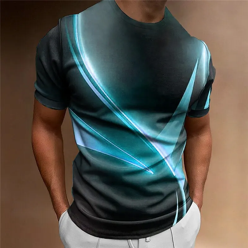 Heren T-Shirt Gebogen Radiance Grafische 3d Bedrukte T-Shirts Casual Losse Korte Mouw T-Shirts Oversized Heren Kleding Tops Outdoor Nieuw