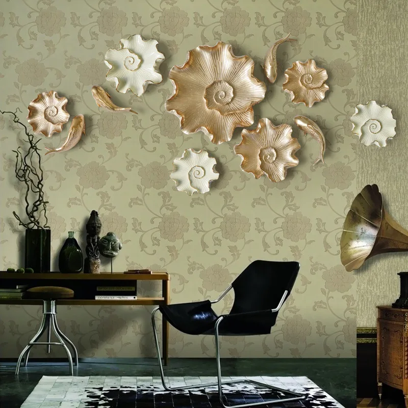 

European-style resin lotus leaf fish wall decoration, living room three-dimensional wall decoration, wall hanging ornaments
