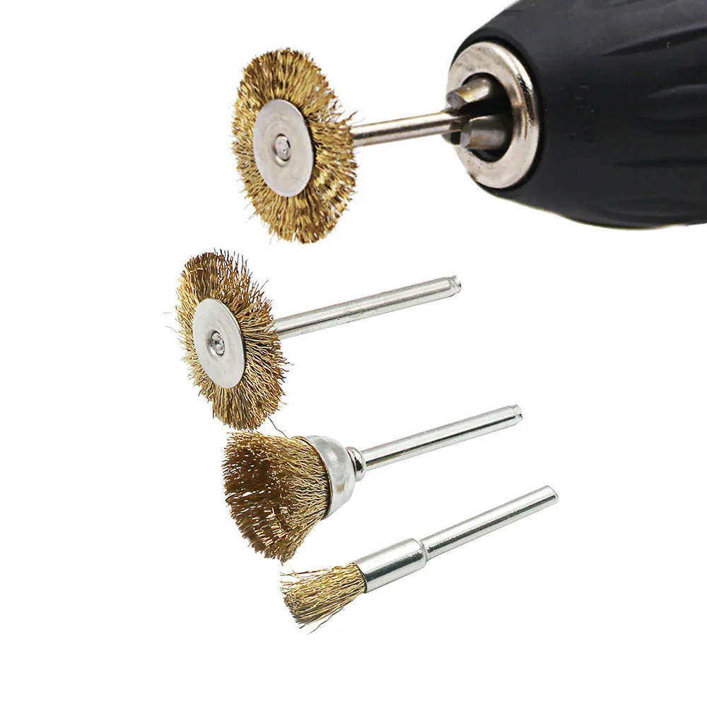 

3Pcs Steel Wire Brush 3mm Shank Polishing Wheel Mini Drill Dremel Metal Rust Removal Surface Pretreatment Grinding Rotary Tool