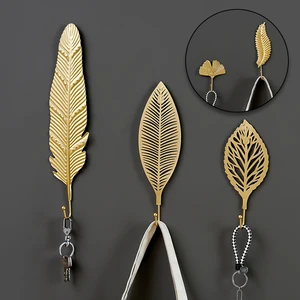 Nordischer Goldener Blattmetallhaken, Wandbügel, Aufhängung Lagerregal, Handtuchkleidung, Zuhause, Badezimmerdekoration, Organizer 8 Hauptverkaufstür - №4