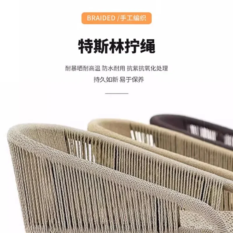 Combinazione di tavolo e sedia da bar per cortile villa all'aperto, terrazza, schienale in rattan, sgabello alto, caffetteria