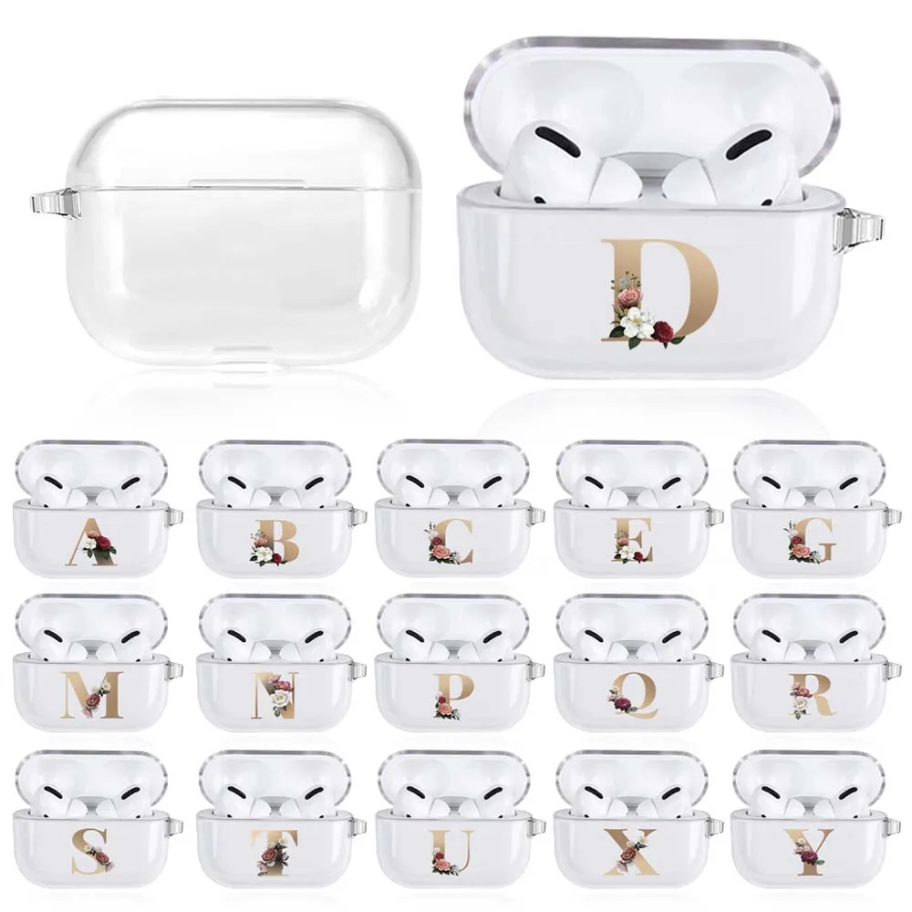 Cute Floral Gold Initial Alphabet Letter Case For AirPods 3 crystal Silicone Wireless Bluetooth Earphone Box Cover for AirPods 3