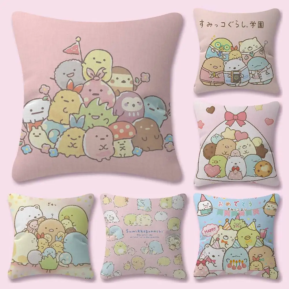 Cute Cartoon S-Sumikko G-Gurashi Pillow Case Plush Fabric Soft Double Sided Print Sofa Cushion Cover Throw Pillow Covers