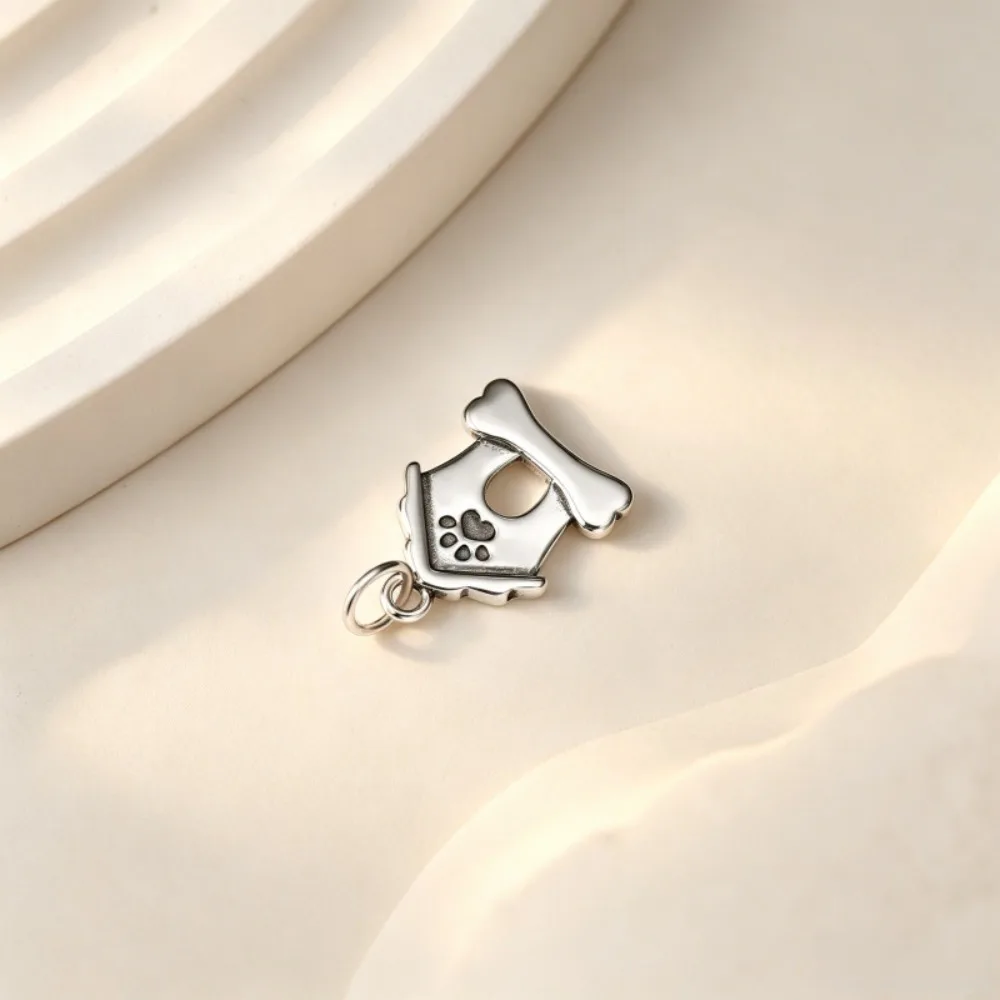 S925 Dog House Bone Paw Print Dangle Charm Pendant Pet Dog Themed Bead  Fit Snake Chain Bracelet Necklace DIY Jewelry