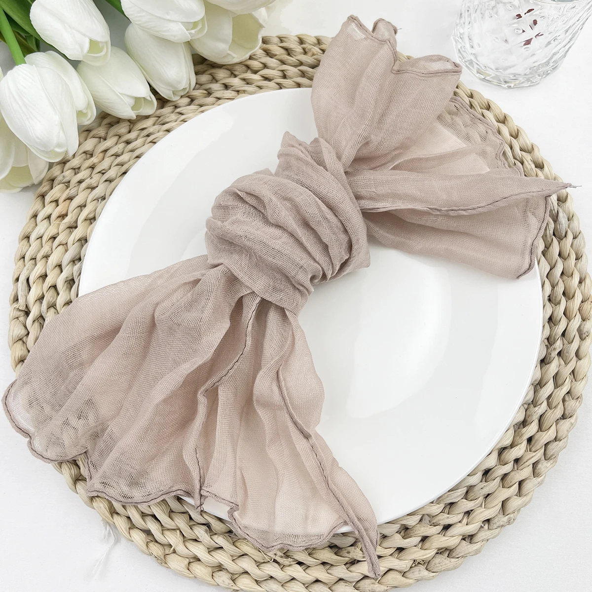 6PCS Pink Gauze Cheesecloth Napkin Table Placemats Setting Dining Wedding Party Banquets Christmas Banquets Arches Cake Decor