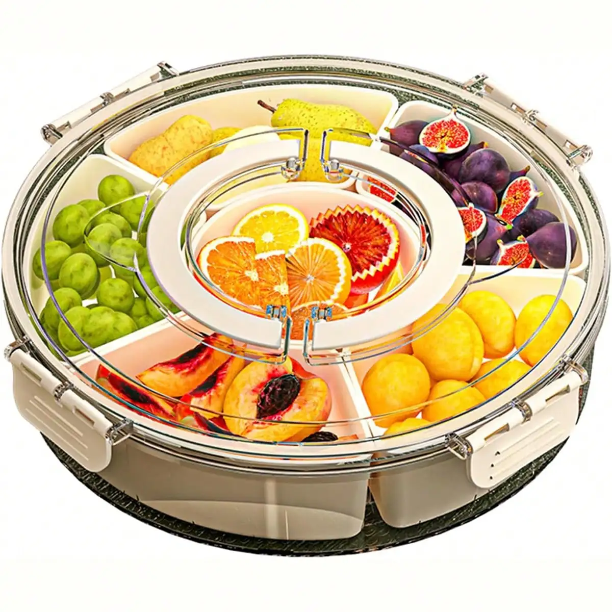 SaengQ 1pc Rotatable Snack Box, Independent Rotating Tray With Lid And Handle, Portable Fruit Snack, Vegetable And Cooked Food Snack Box, Rotatable Bento Storage Box, Suitable For Kitchen, Camping, Picnicking, Christmas Gifts, Kitchen Accessories