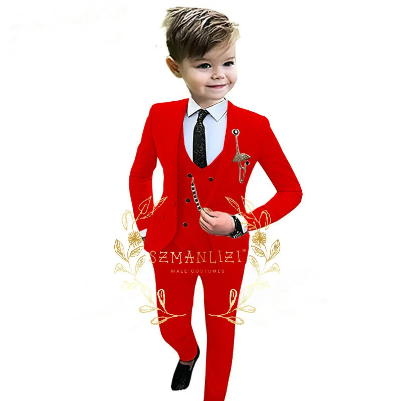 Kids Boys Beige Blazer Vest Pants 3PCS Set Children Baptism Wedding Prom Suit Baby Boy Elegant Dress Teenager Party Costume