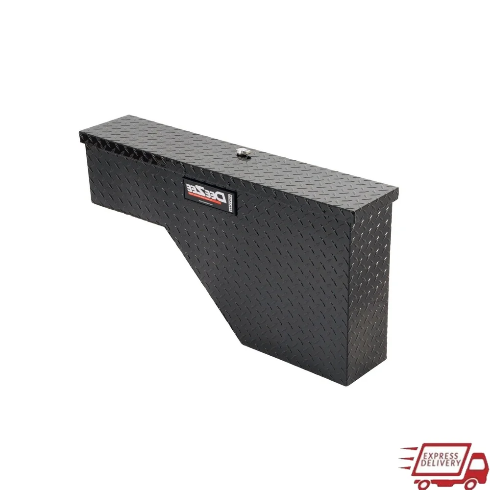

95B Wheel Well Tool Box Lockable Aluminum Storage Black Tread Fits Under Tonneau Covers Adjustable Sturdy Hinge 2.2 cu ft