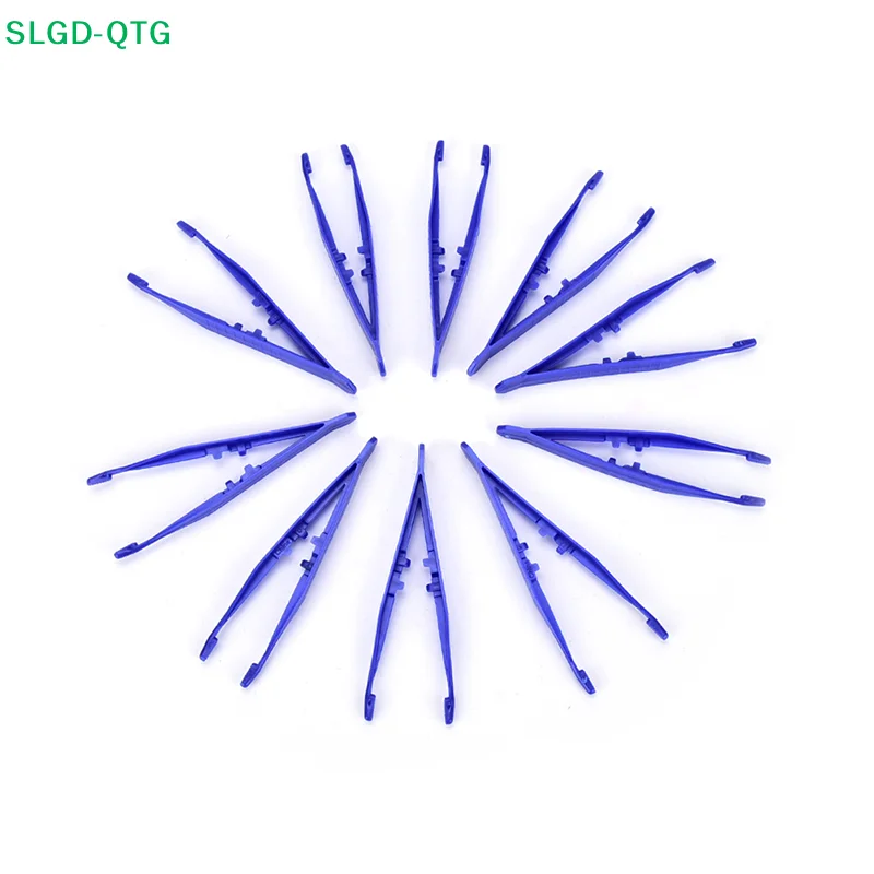 NEW 10pcs Disposable  First Aid Tweezer Small Plastic Tweezers Blue