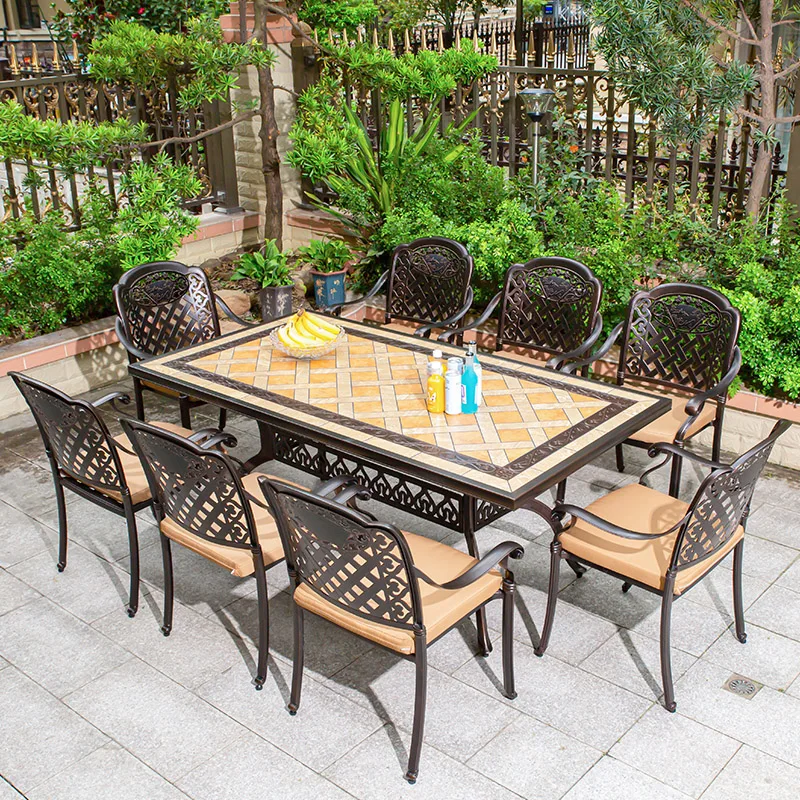 Dining Table Set Garden Restaurant Tables and Chairs Hot Selling Aluminum Furniture 8 Seater Outdoor Metal Table