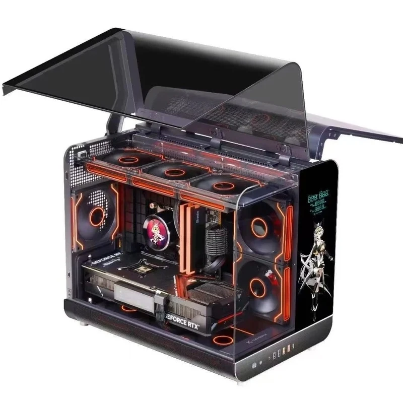 2025 New Cool Curved Glass Design Computer 360-Degree Surround View ATX/MATX Compatible Supercar-Looking Gaming Case LCD