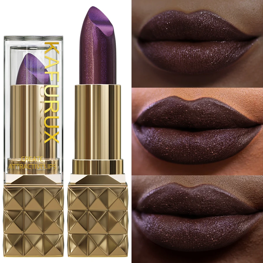 1pc セクシーなグリッター光沢のある赤い口紅真珠光沢のあるリップティント、長期的なリップシニアマットリップメイクアップギフト女性のためのメタリックリップ