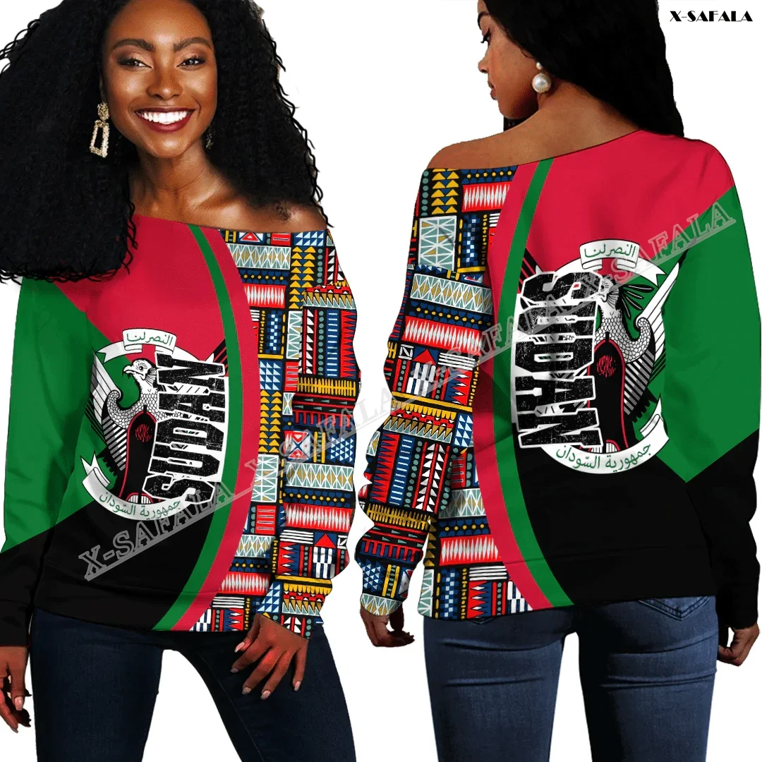 

Africa Sudan Ethiopia Guinea Yemen Angola Gambia 3D Print Off Shoulder Cropped Sweater Women Long Sleeve Jumper Loose Shirt