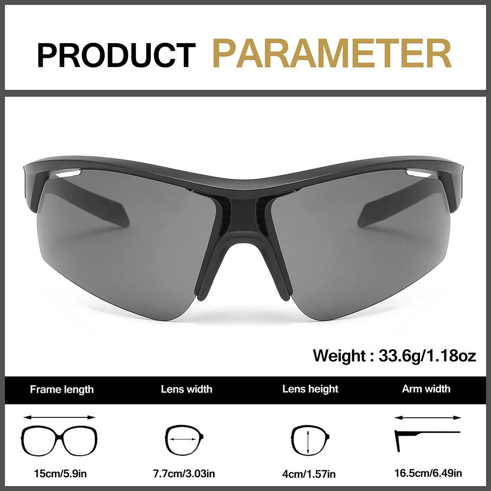 Outdoor Cycling Sunglasses Wrap Style Rimless Black Sport Frame UV Protective Lens Comfort Non-Slip Eyewear For Biking Fishing