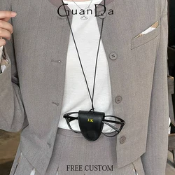 Custom Name Woman Magnetic Glasses Clip Personalized Neck Strap Luxury Hat Clip Fashion Genuine Leather Handbag Pendant Gift