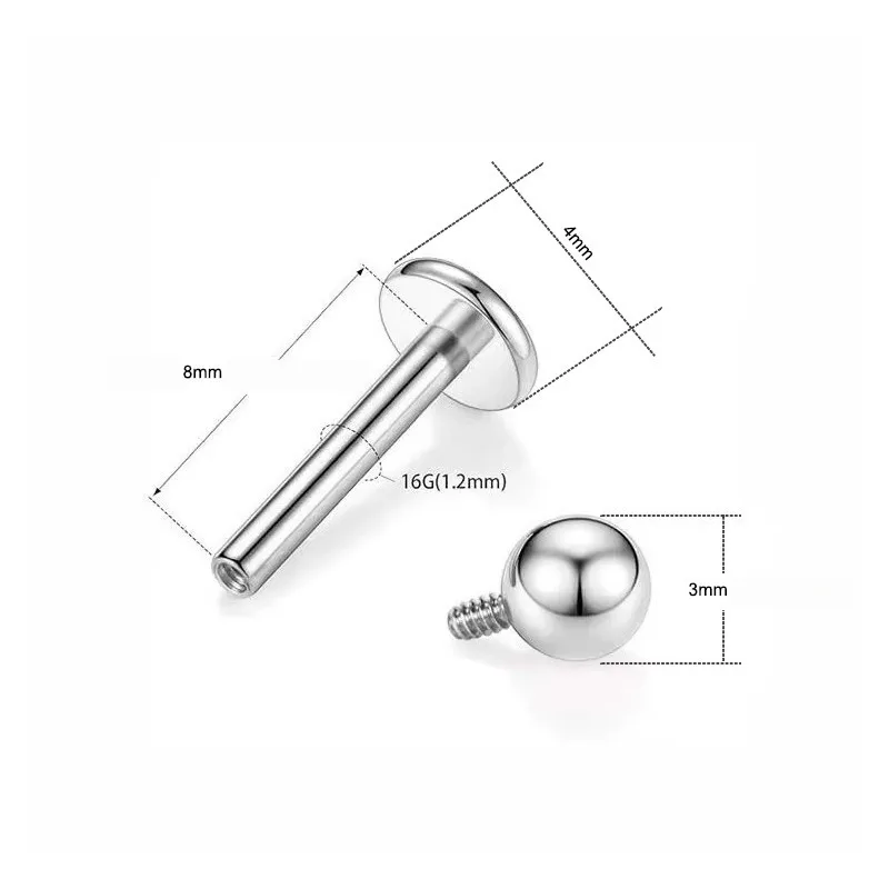 8PCS Assorted Colors Stainless Steel Body Jewelry Ball Eyebrow Ear Navel Belly Lip Piercing Bar Ring Earring Stud 16G 8mm
