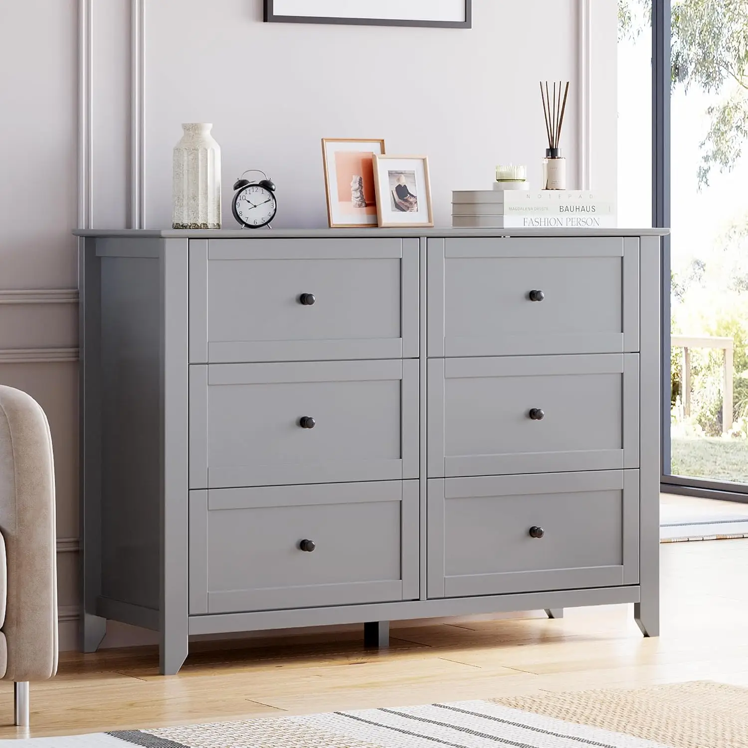Grey modern wood dresser for bedroom, living room, entryway, perfect for storage