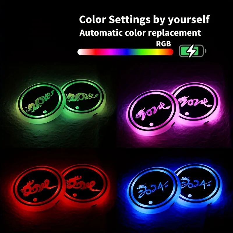 LED car cup holder light with multiple color changes, rechargeable waterproof and anti slip coaster, LED indoor atmosphere light