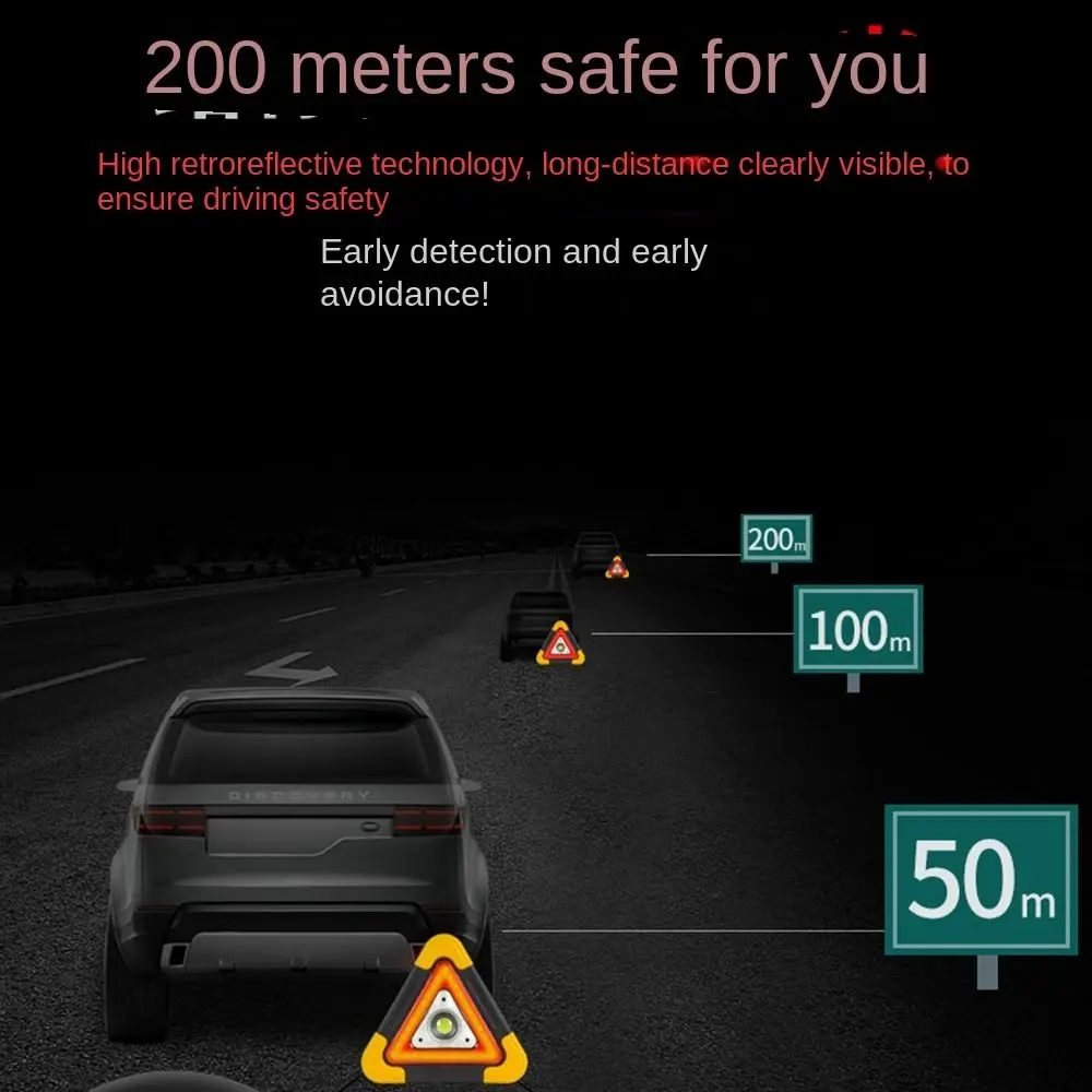 2-IN-1 Roadside Warning Light 4 Modes Solar Triangle Warning Sign High Brightness Wear-resistant LED Work Light Garden