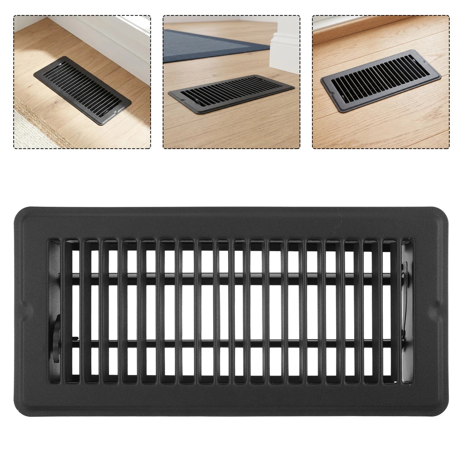 Floor Return Vent Cover 4x10 Black Metal Grille Air Vent Cover for Standard Size Floor Register Vents Metal Vents