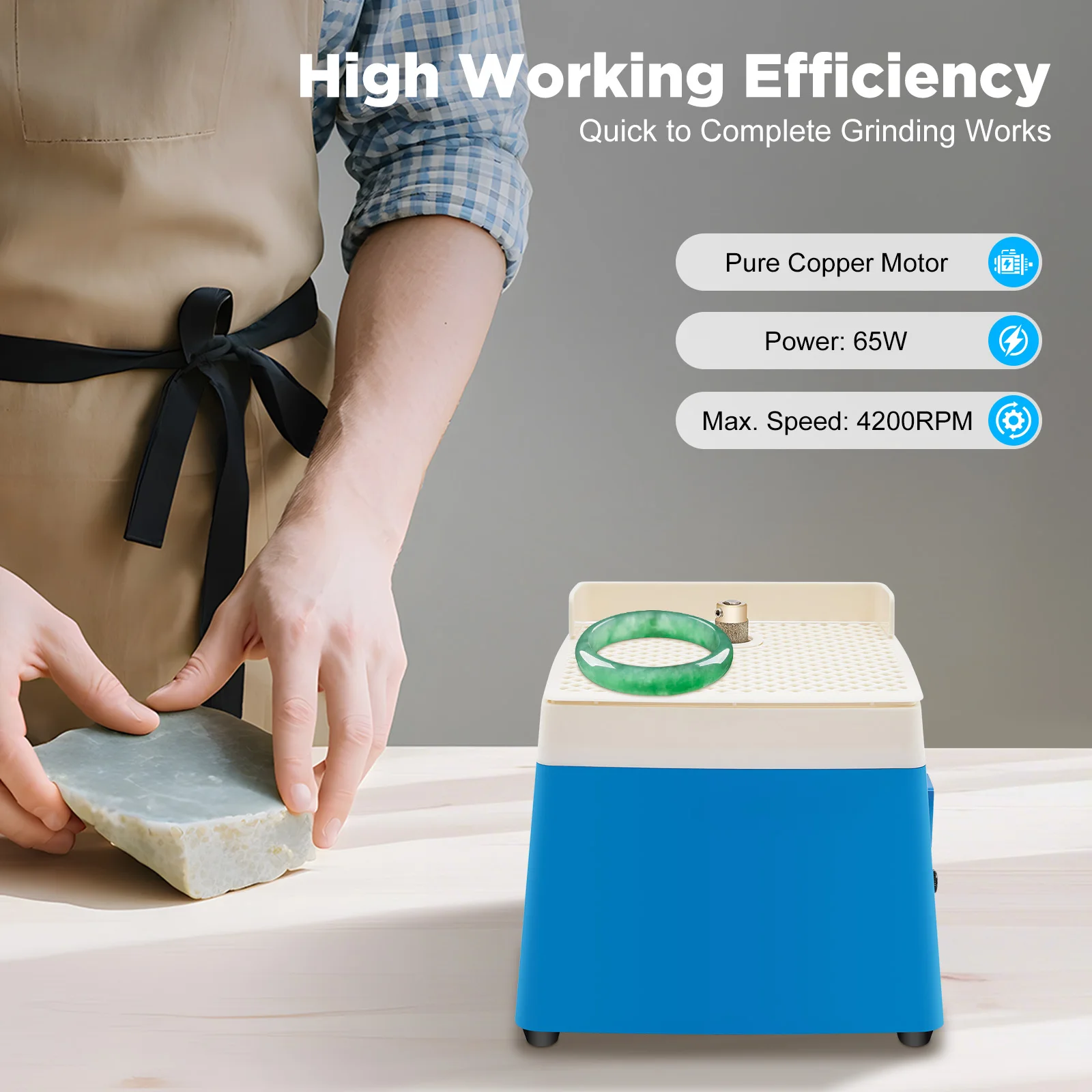 65W Mini Portable Stained Grinder 4200RPM Diamond Glass Art Grinding Tools for Homes/Workshops/Factories/Offices