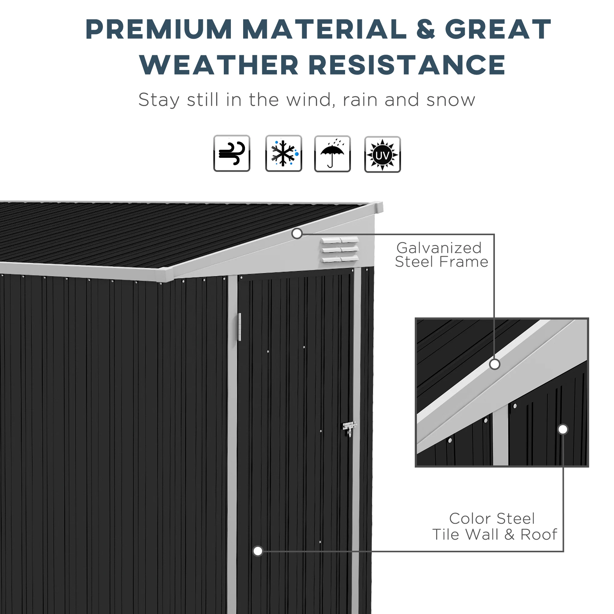 4\' X 8\' Steel Garden Storage Shed Metal Tool House with Lock and 2 Air Vents