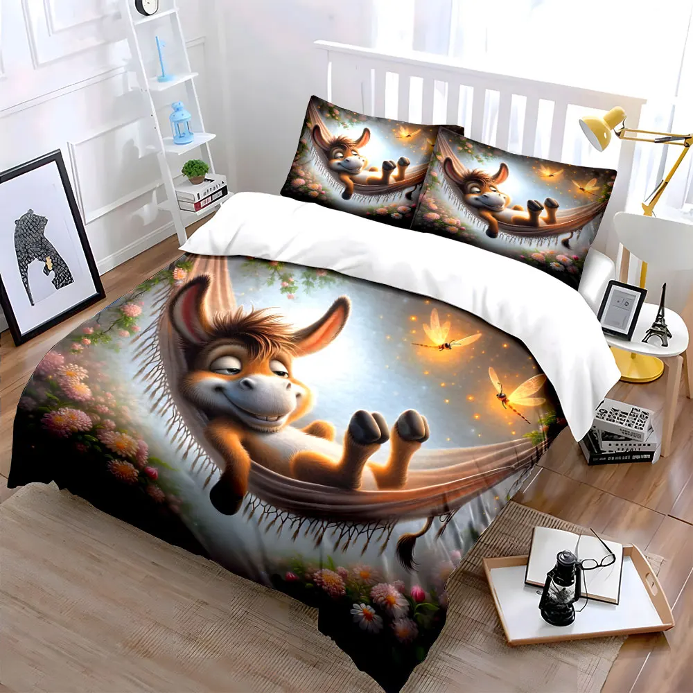 Dream Garden Relaxed donkey on hammock Print Soft Comfortable Duvet Cover Bedding Set Included 1*Duvet Cover 2*Pillowcases