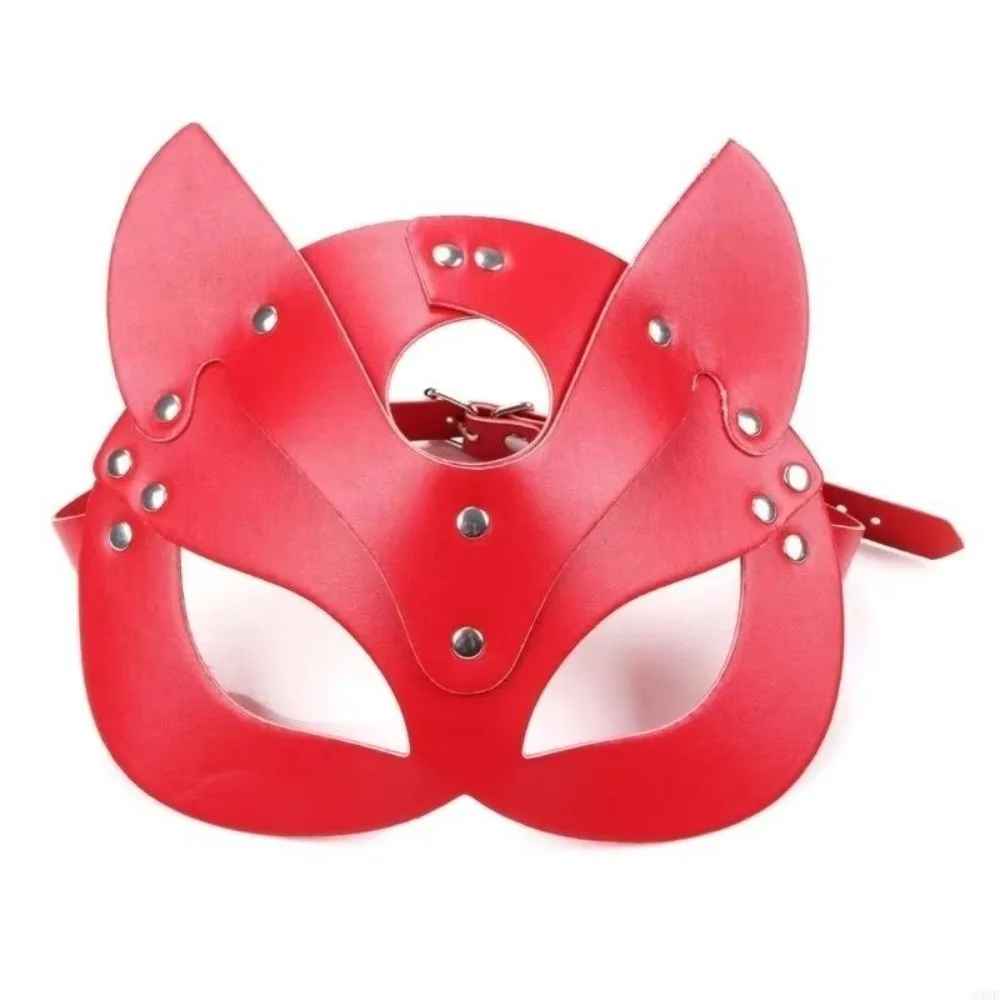 Punk Solid Color Halloween Mask Alloy Animal Ears Mask PU Leather Mask Face Cover Masquerade Mask Half Face Mask Makeup