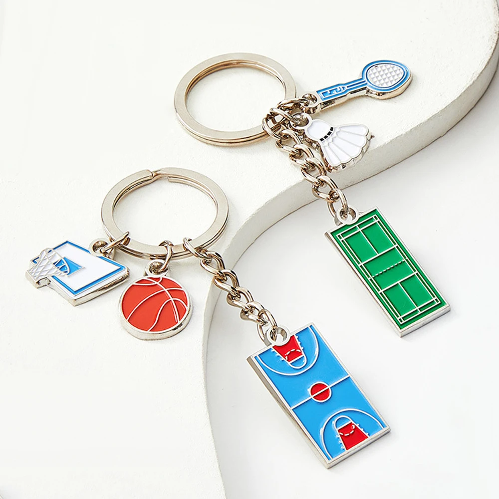 Sports Series Football Basketball Keychain Metal Badminton Table Tennis Shaped With Key Holder Backpack Ornament Souvenir Gift