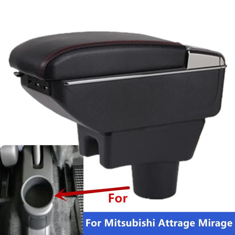 Dubbellaagse Armsteun Box voor Mitsubishi Mirage Attrage Space Star 2014-2024 Middenconsole Opbergbox met Bekerhouder Armsteun Accessoires Zwart