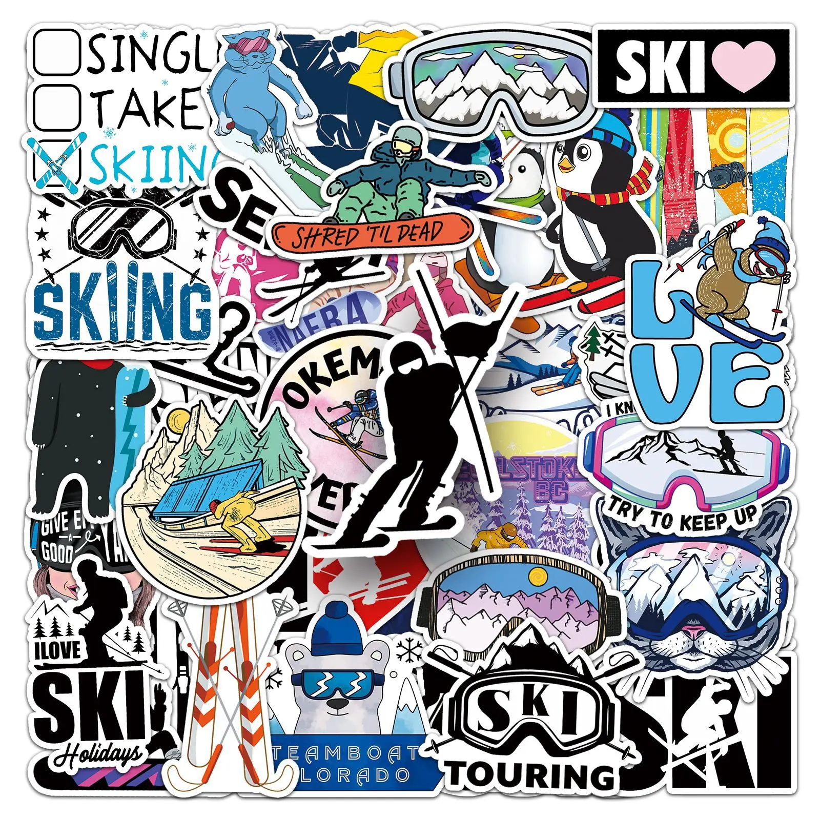 50PCS Ski Stickers Extreme Sports Graffiti Materials DIY Decorative Skateboard Luggage Headphones Waterproof Stickers Kids Toy