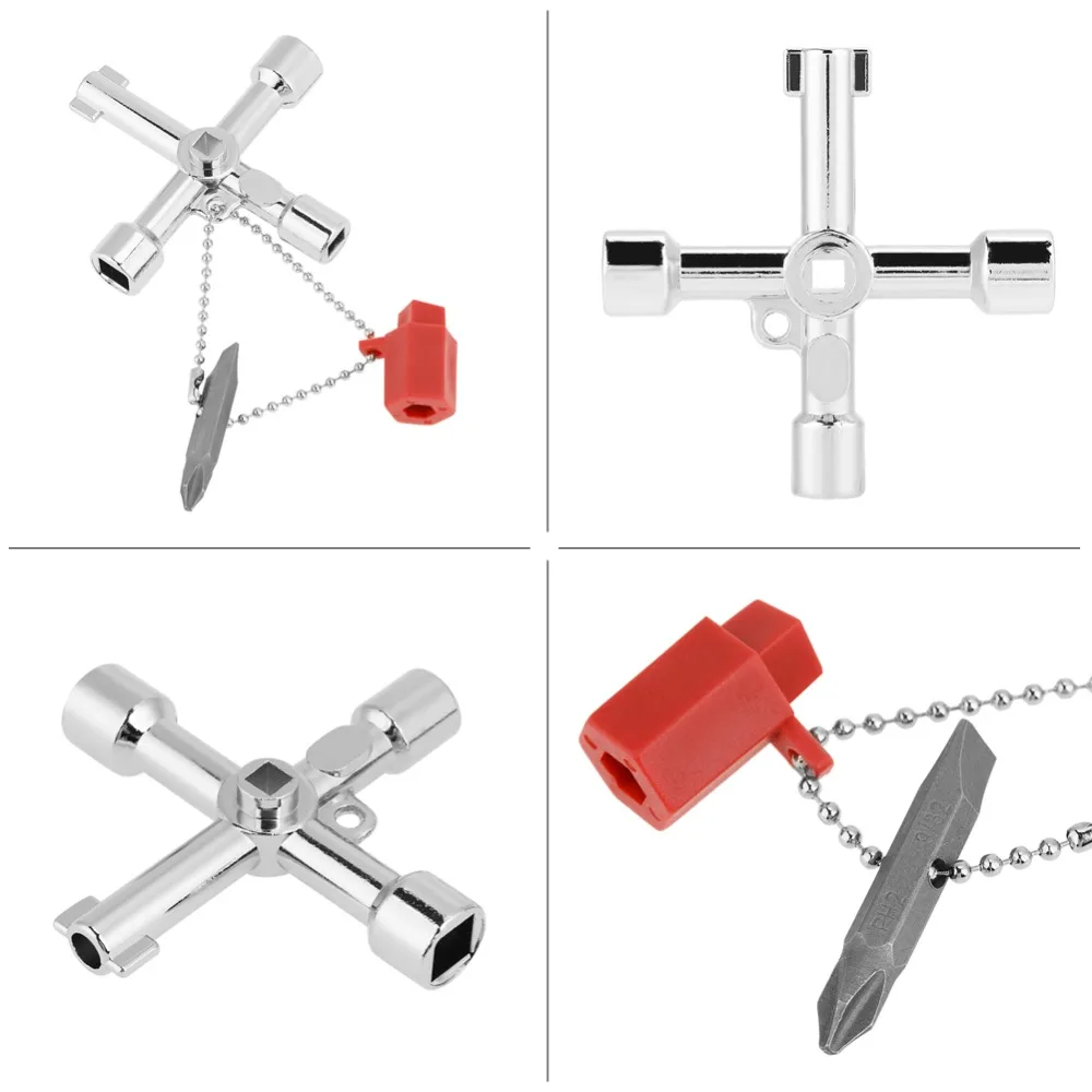 10pcs Zinc Alloy Universal Control Cabinet Key 5-in-1 Multifunctional Cross Key Wrench 4 Way Multifunction Cross Key Train Door
