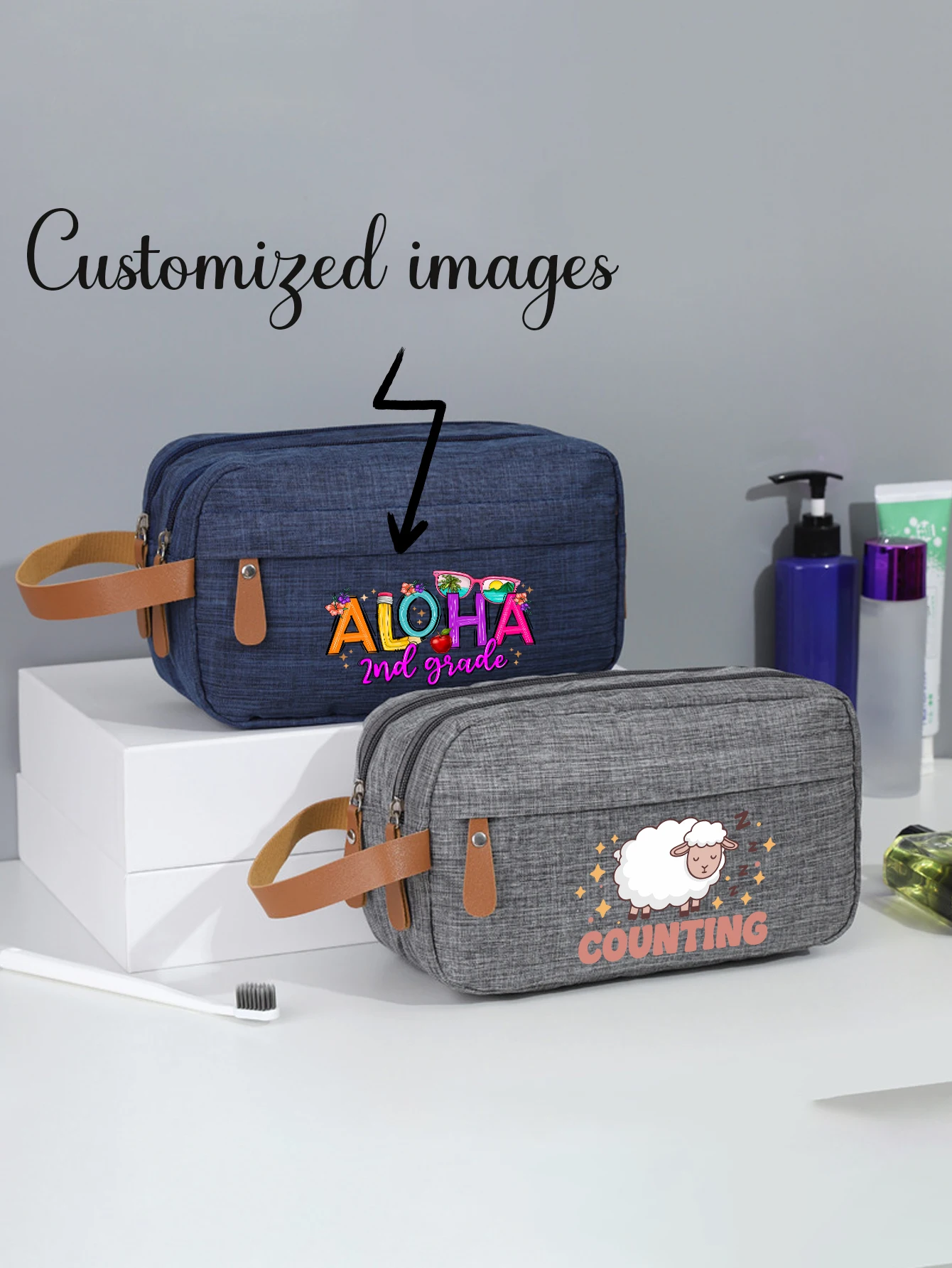 

Customized picture handheld toiletry large capacity portable travel business storage bag Oxford cloth cosmetic bag