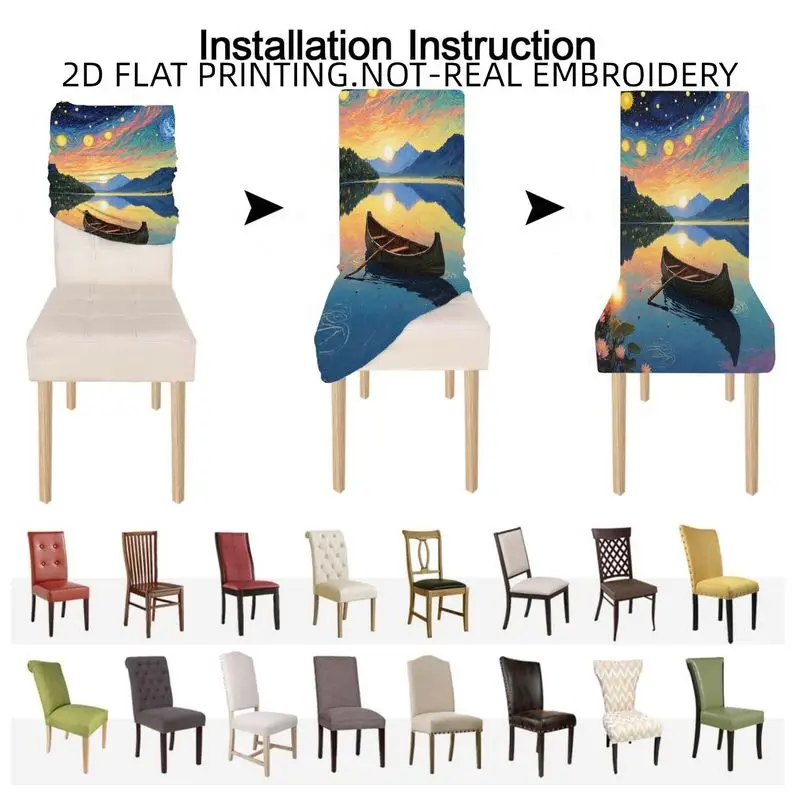 High-back dining chair set, elastic chair cover, tree forest pattern, dining room, living room, outdoor courtyard.