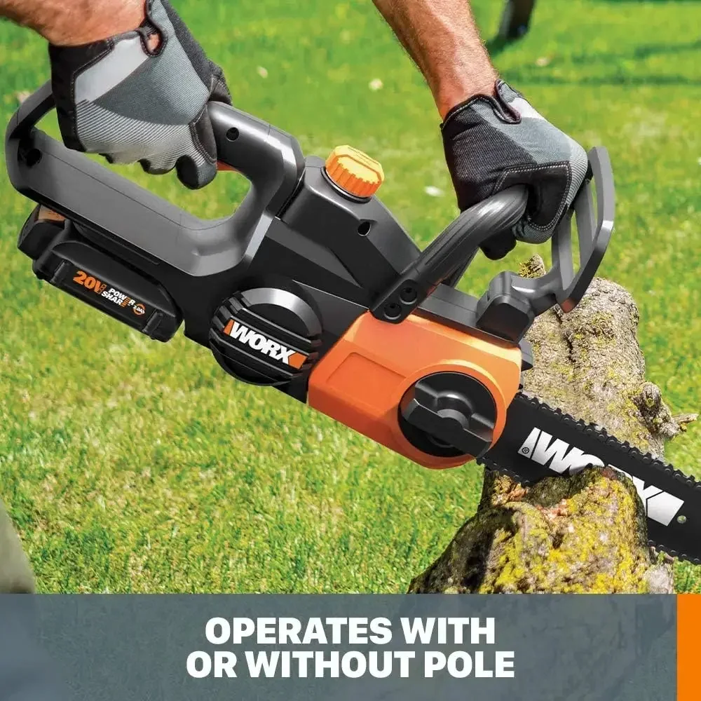 WG323 20V Power Share 10" Cordless Pole/Chain Saw with Auto-Tension (Battery & Charger Included)