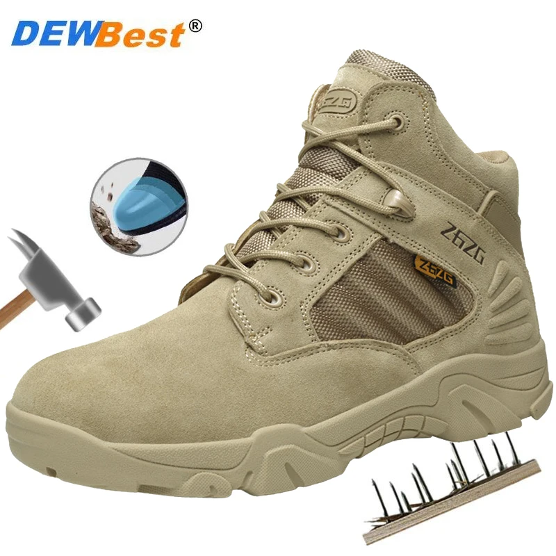 

Men's high top outdoor desert boots, wear-resistant and protective workwear boots, anti smashing and anti piercing combat boots