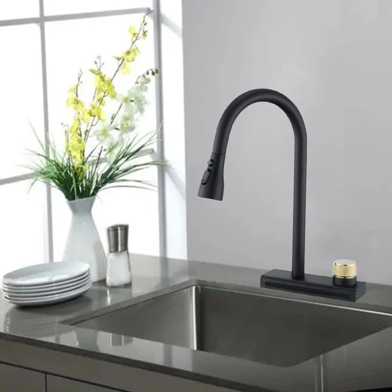 Sanitary Ware manufacturer waterfall kitchen sink tap matte black 304 stainless steel pull down kitchen faucet with anysink